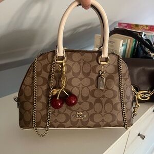 Coach Tan Signature Satchel with Cherry Charm